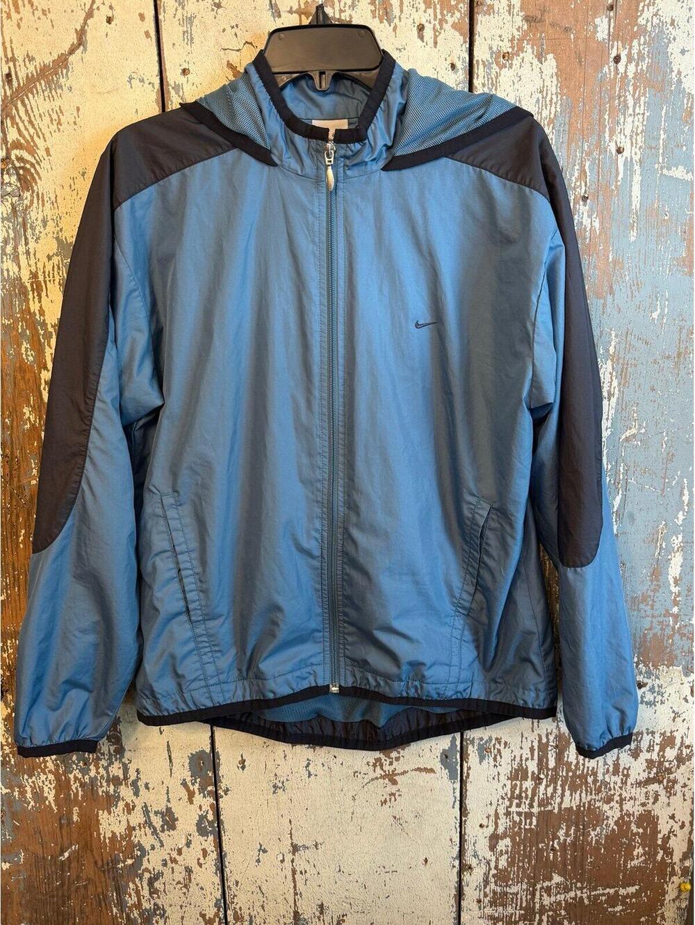 Nike vintage blue black jacket windbreaker women’s size Medium 8/10 full zip